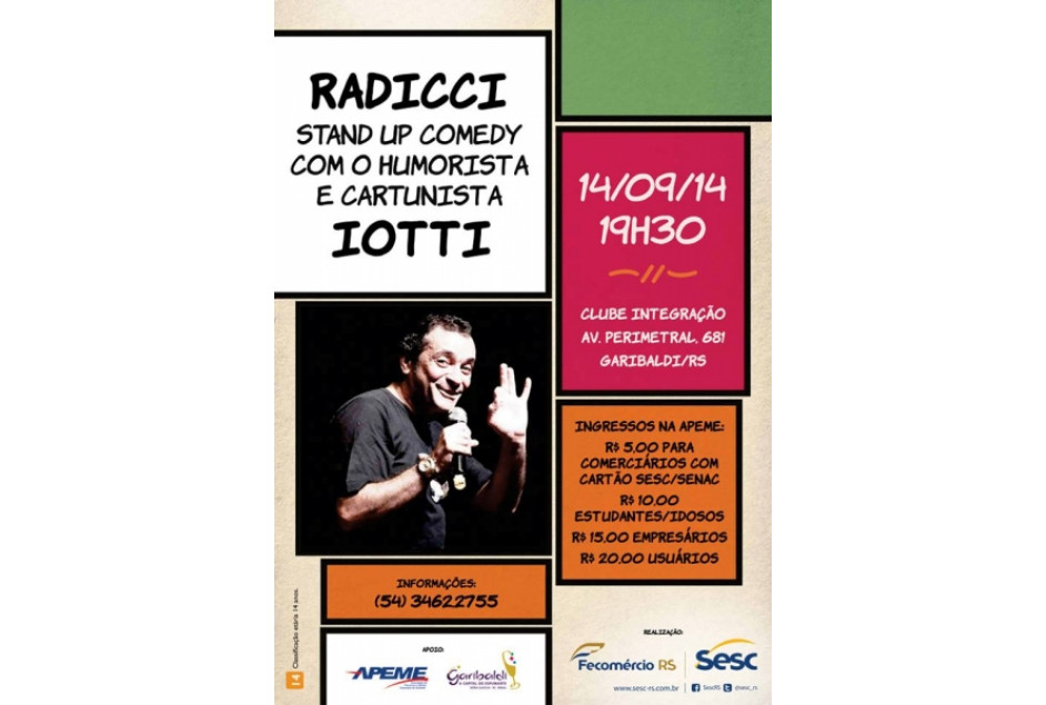Espetáculo do humorista e cartunista Iotti é atração de setembro em Garibaldi