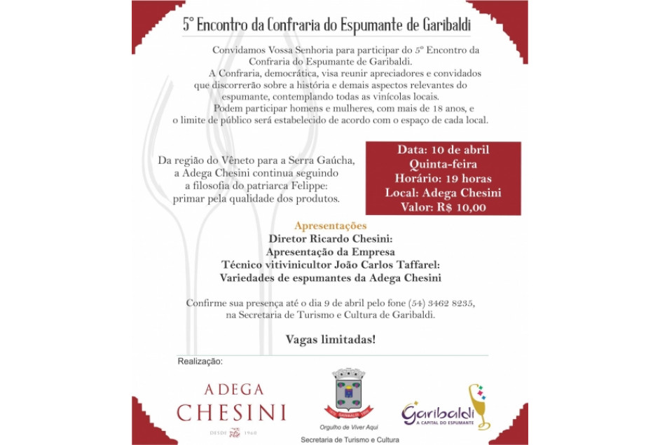 5° encontro da Confraria do Espumante será na Adega Chesini