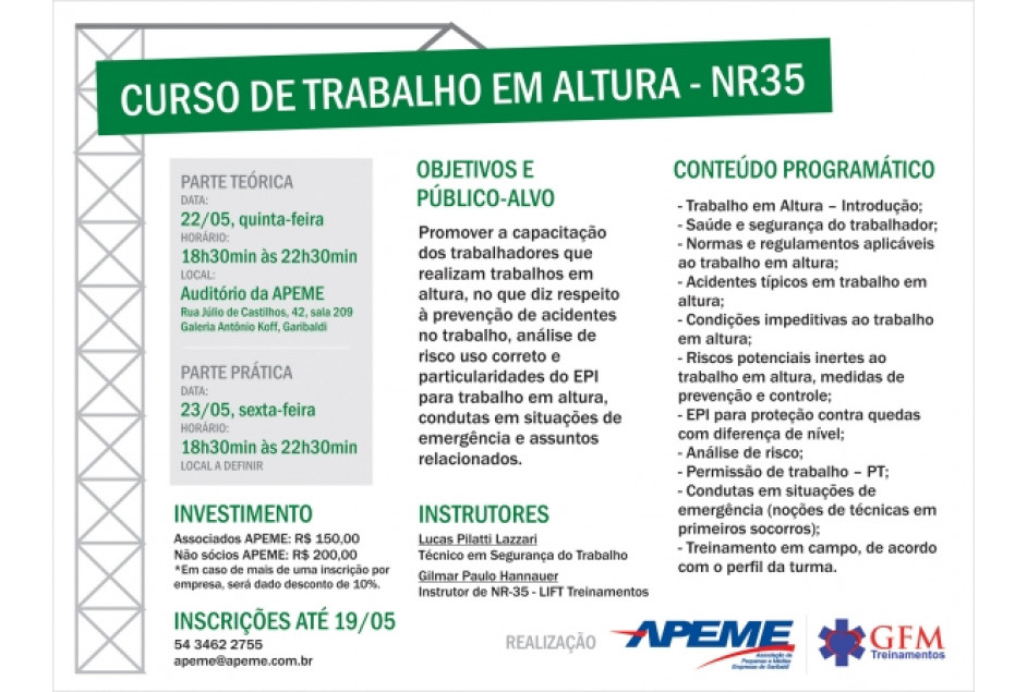 APEME promove Curso de Trabalho em Altura - NR35