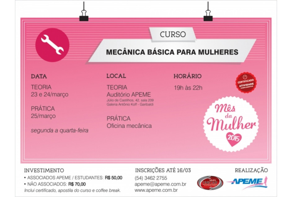 Inscrições abertas para Curso de Mecânica Básica para mulheres